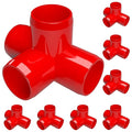 FORMUFIT 3/4” 4-Way Tee Furniture Grade PVC Fitting in Red, Made in USA, UV-Resistant, Impact-Proof, 1.050” Actual Socket Diameter (Pack of 8) - F0344WT-RD-8
