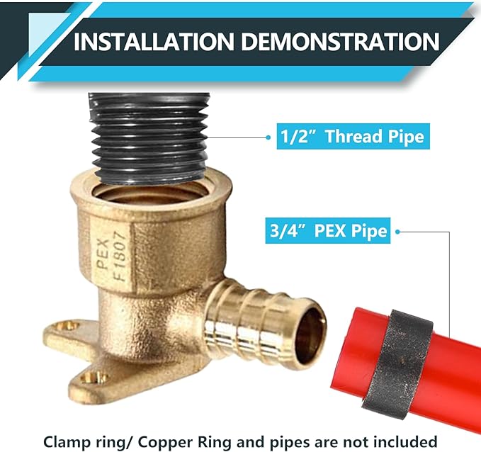 (30-Pack) PEX Fittings, Pex 1/2" x 1/2" Female Threaded NPT Drop Ear Elbow Adapter, Brass Crimp Fittings, for PEX Tubing Pipe Plumbing, ASTM F1807(PEX1807159-30Pack)