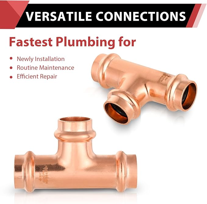 (Pack of 10) EFIELD 3/4" x 3/4" x 3/4" Copper Press Fit Tee Fitting For Copper Tube Connection, LBP Design,(PRESS016)