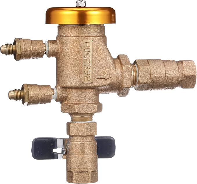 Febco 765 Series 1/2" Bronze Pressure Vacuum Breaker Backflow Preventer, Quarter Turn Shutoff, NPT Connections, Spring-Loaded Check Valves, Max Pressure 150 psi, Industrial Plant, Irrigation System