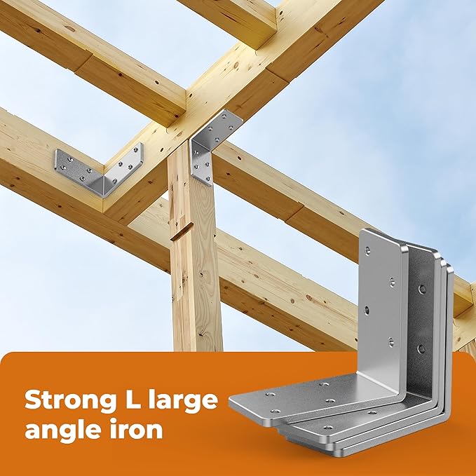 8 Pcs 3"x3" L Brackets Heavy Duty, Galvanized Corner Brace for Wood, Angle Iron with Recessed Holes, 90 Degree Angle Bracket for Floating Shelves, Wood Beams, Furniture, Bed