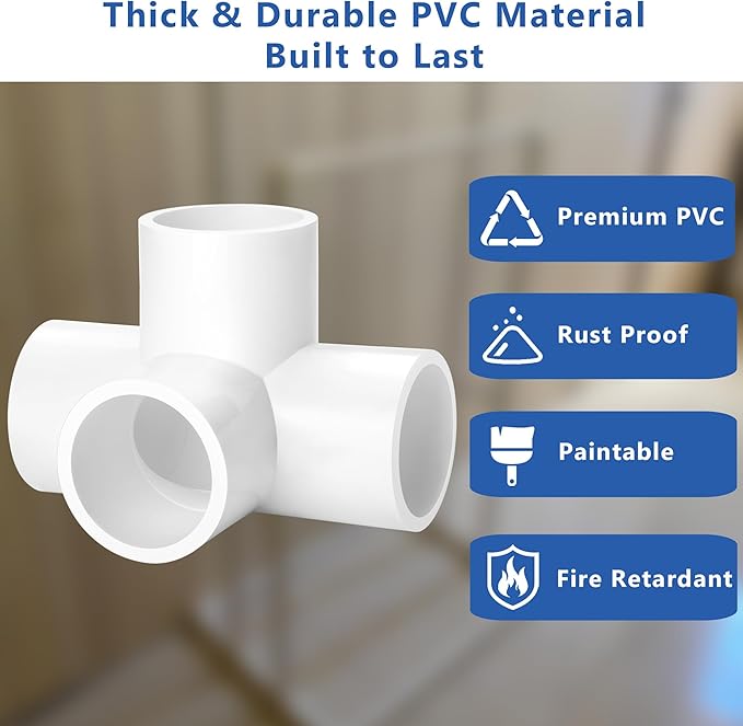 ZhiYo 1 inch PVC Fitting 4-Way, 6-Pack Pipe Elbow Connectors, Furniture-Grade SCH40 PVC Pipe Fittings for Greenhouse, Frames, Sheds, Pet Beds, Pet Enclosures, Hydroponic and Tent Structures