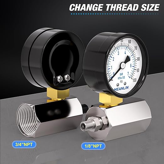 MEANLIN MEASURE 0~100Psi 2" Steel Double Graduated Air Test Pressure Gauges, 3/4" FNPT Connection, -3-2-3% Accuracy