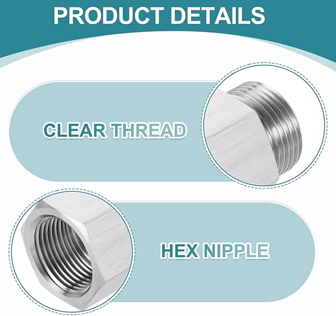 uxcell Pipe Fitting Reducing Adapter, G3/4" Male x 3/4" NPT Female 304 Stainless Steel Reducer Connector for Water Oil Air Pressure Gauge, Silver