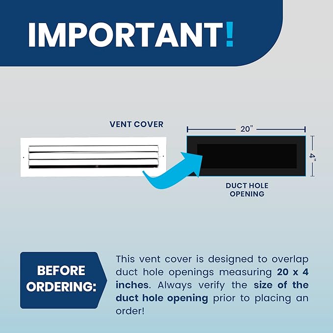 20x4 Inch (Duct Opening) Aluminum 1-Way Air Flow Vent – HVAC Vent Cover for Wall or Ceiling – Quiet HVAC Wall Register with Multi-Shutter Damper – Adjustable Curved Blade - Plastic Seal for Tight Fit