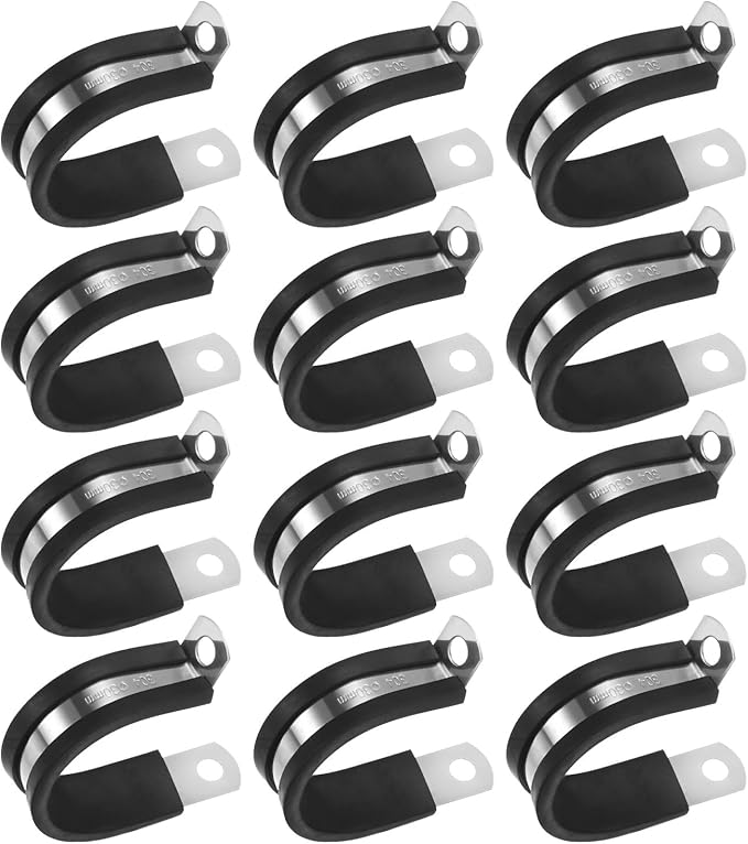 12-Pack Cable Clamps, 1-3/16 Inch/ 30 mm 304 Stainless Steel Rubber Cushioned Insulated Cable Clamp R Shape Metal Holder for Tube/Wire/Pipe/Loop Installation