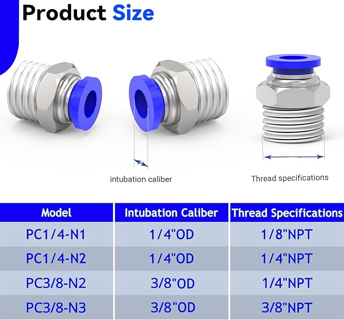 Nickel-plated Iron 1/4"Tube OD x 1/8"NPT 20Packs Quick Release Connectors Straight Thread Push to Connect Tube Fittings