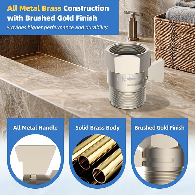 Hibbent All Metal 3 Pack Shower Head Flow Control Valve, G1/2 Brass Shut-off Valve with Metal Handle Lever, Shut OFF Water Flow Control Regulator for Handheld Shower, or Bidet Sprayer, Brushed Nickel