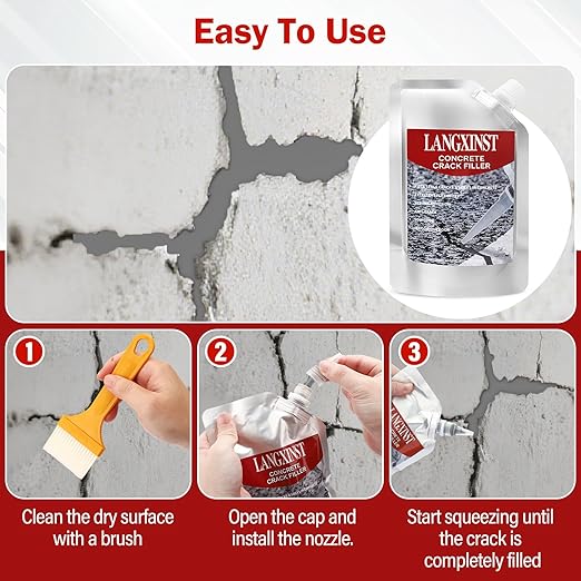 2 PCS Concrete Crack Filler, Cement Crack Repair Sealant, Quick Drying Filler Waterproof Repair Sealant, Weather Resistant Concrete Sealer Outdoor Caulking Glue for Cement-Based Materials