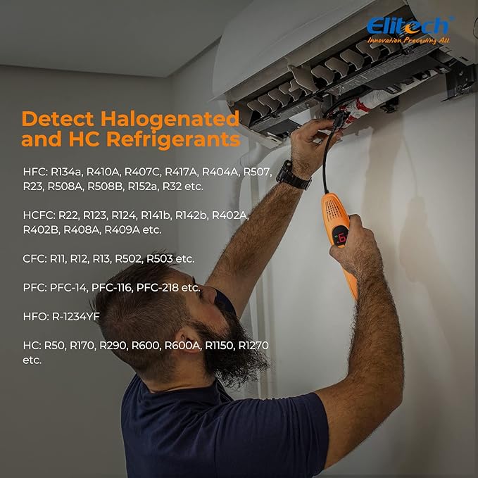Elitech Refrigerant Leak Detector, Freon Leak Detector, Freon Sniffer Automotive Halogen Gas Leak Detector for R134A R410A R1234YF R600a R290 CFCs HCFCs HFCs HCs HFOs, LD-100+