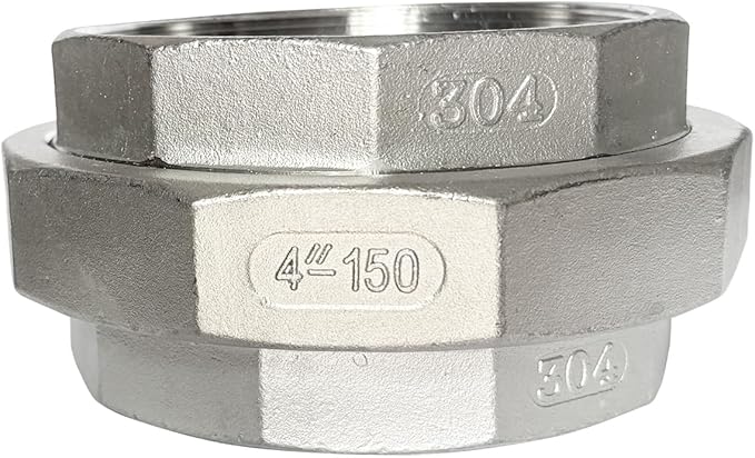 4" Union Pipe 304 Stainless Steel NPT Female Thread Union Joint Cast Pipe Fitting Pack of 1