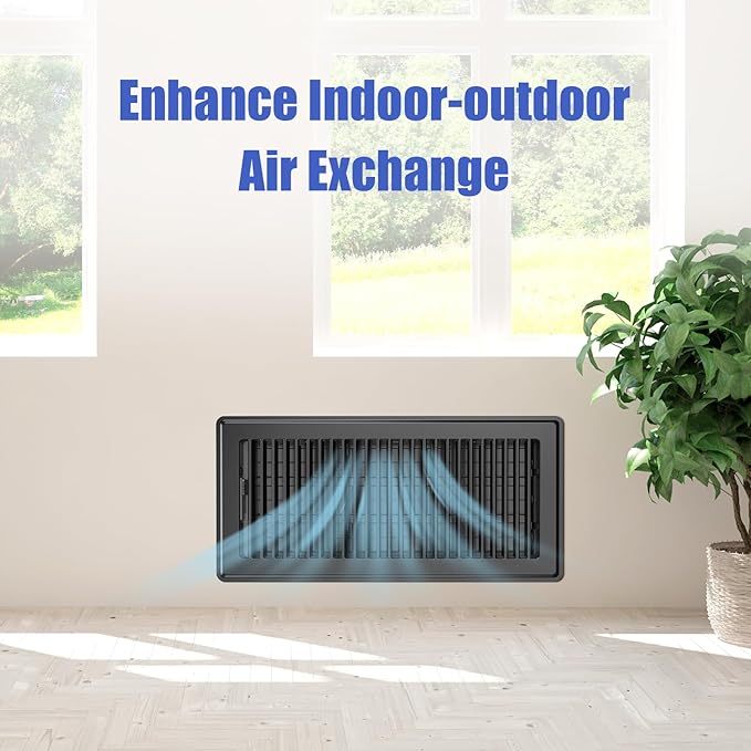 Floor Register Fits 6x14 and 14x6 Duct Opening - Floor Vent Covers with Heavy Duty Steel - Wide Adjustable Louvers for Maximum Airflow - Air Register Ideal for Home & Large Spaces - Black - 4 Pack