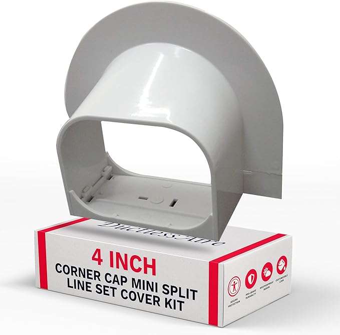 DuctlessAire Mini Split Line Set Cover - Lineset Covers for Mini Split Condenser, Central Air Systems, HVAC, Heat Pumps and More - AC Unit Cord Protector - Air Conditioner Accessories (4" Corner Cap)