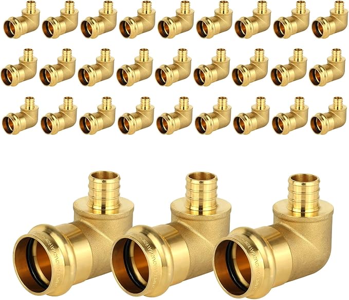 30-Pack HeSun Copper Press Fitting Elbow, 1" PRESS X 3/4" PEX F1807 Crimp Elbow, LF Brass