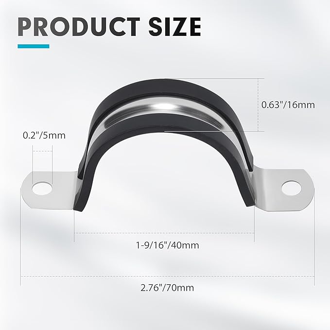 1-9/16 Inch 10 PCS 2 Holes Rubber Cushioned U Bracket Clamp, Reinforced Rigid Pipe Strap, Stainless Steel Conduit Straps Cable Clamp (40 mm) by Tavonuxt