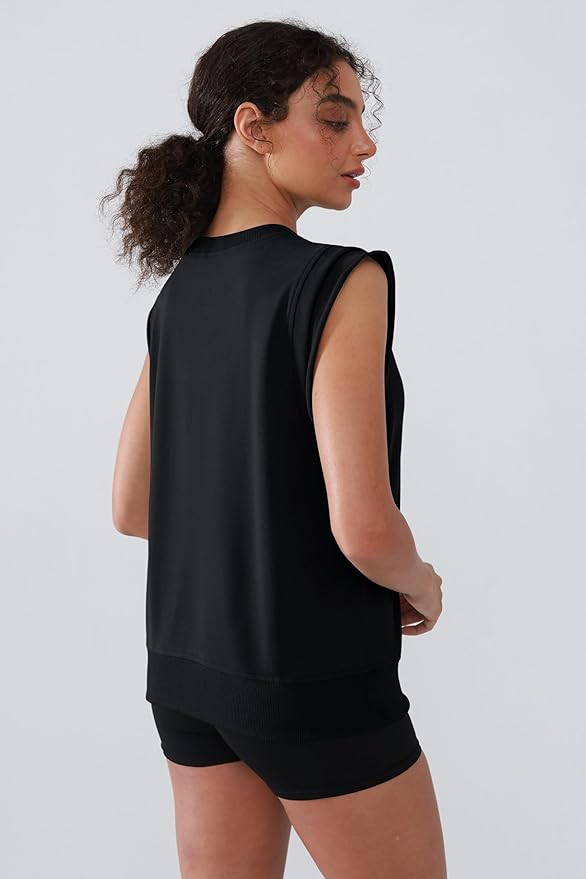 Workout Tank Tops Woman Crew Neck Athletic Tops Cotton Sweatshirt Loose Fit Muscle Tanks Runnning Gym Sports Shirt