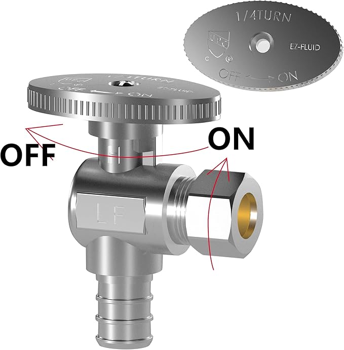 Hourleey 2 Pack Angle Stop Valve, Water Shut Off Valve 1/2" PEX x 3/8" OD Compression, Quarter Turn Chrome Plated Brass Valve