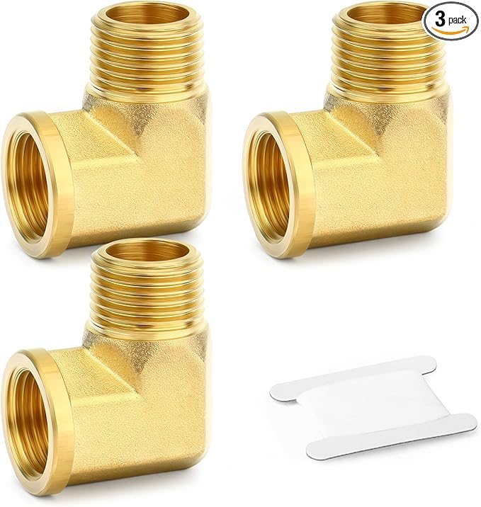 3PCS 3/8" Npt Male to Female 90 Degree Brass Pipe Fittings Barstock Street Elbow, 3/8" Npt Male x 3/8" Npt Female for oils, fuels, gases and liquids