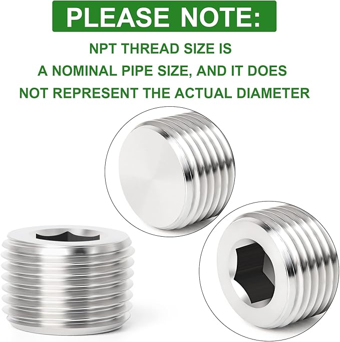TAISHER 2PCS 304 Stainless Steel Internal Hex Thread Socket Pipe Plug Fitting 1" NPT Male