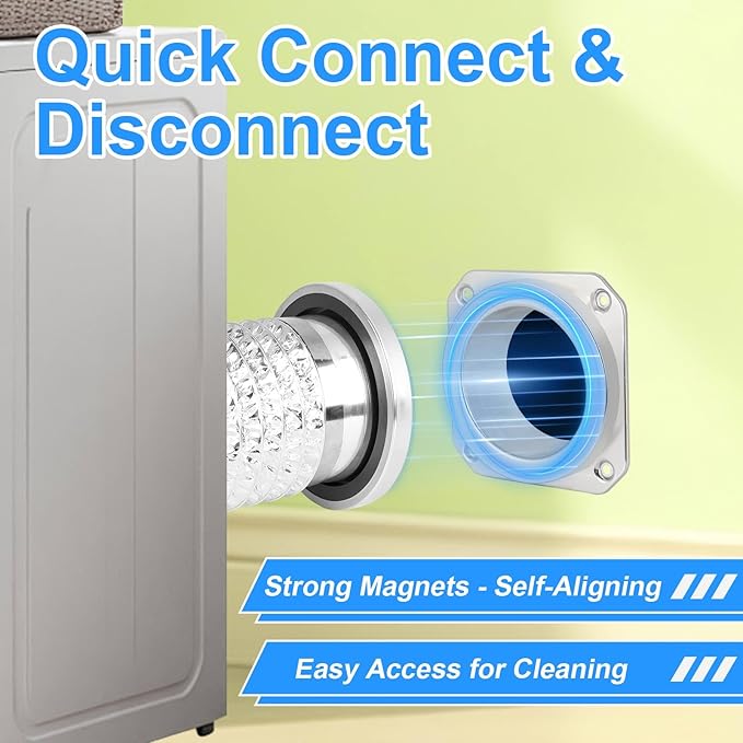 Magnetic Dryer Vent Connector Kit DV180 Aluminum Alloy Shell Magnetic Dryer Vent Easy to Clean, Includes 3.3ft Long Dryer Vent Hose & 2 Clamps