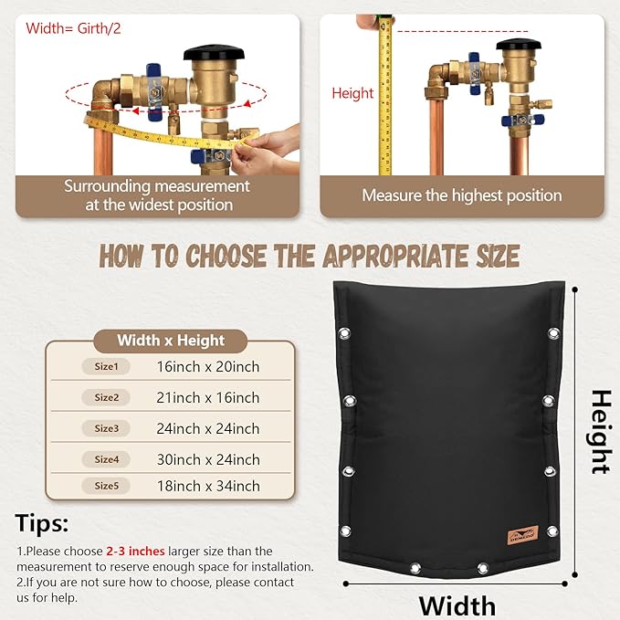 Backflow Preventer Insulation Cover - 3 Way Opening Pipe Insulation Cover for Irrigation Valve, Sprinkler Cover for Outside - Winter Freeze Protection Backflow Cover - 30" W x 24" H, Black