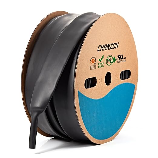 Chanzon 4:1 Ratio 1-1/4" (32mm) Heat Shrink Tubing - Marine Grade Waterproof Adhesive Lined - 80Ft Roll (25M Total Length) Black Polyolefin Sleeving Wrap Shrinking 4 to 1 Ratio 1pcs