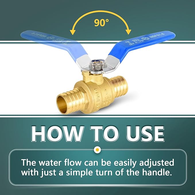 50 Pack Ball Valves, 1" Pex Crimp Shut Off Valve Blue, Brass Full Port Pex B Shut Off Ball Valve for Hot and Cold Water, NSF/ANSI 61 Certified