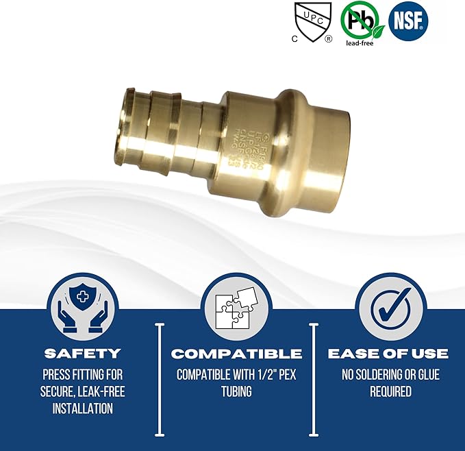 XFITTING 1/2 inch Pex A x 1/2 inch Press Coupling, 202-4-6=10XX, 10 Pieces