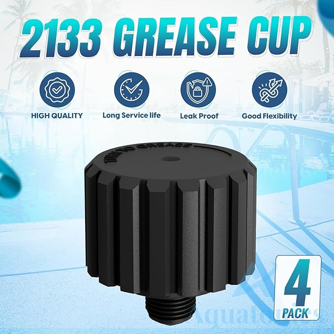 2133 Grease Cup Kit Compatible with Jandy Gray 2-Port, 3-Port Valve – 4-Pack Heavy Duty Grease Cups Replacement Part for Swimming Pool, SPA Valve – Easy to Replace