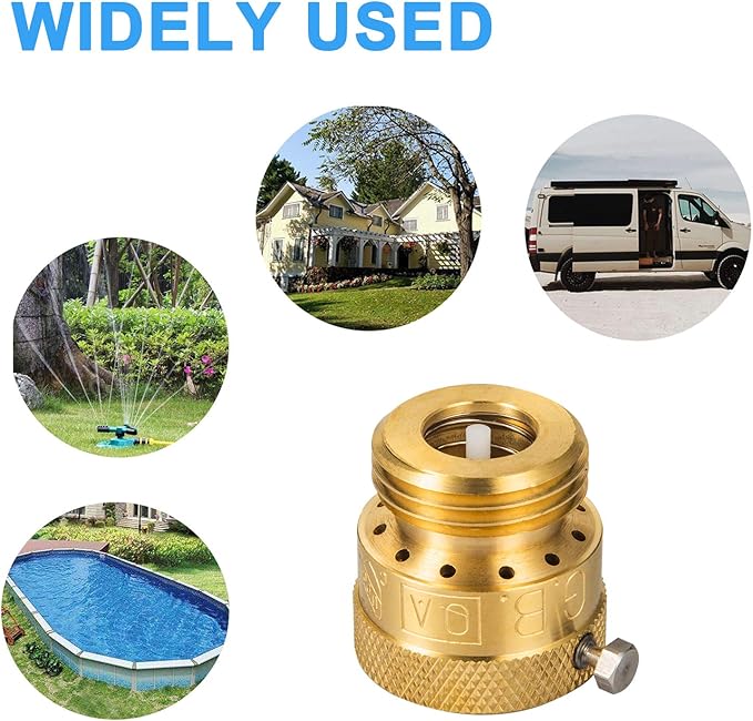 4-Pack Brass Vacuum Breaker Set 3/4" Anti-Siphon Hose Bib Valve for Garden Spigot RV Hose Connection Backflow Preventer Connector with Tape and Extra washers