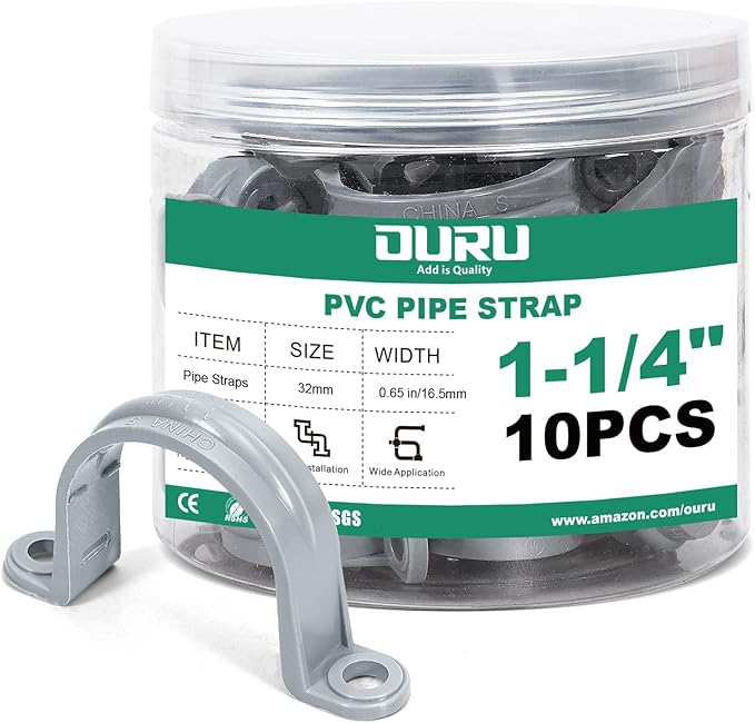 10pcs 1-1/4 Inch PVC Pipe Straps, 2-Hole Plastic Pipe Clamp, Conduit Clamp for Reinforcing Pipes, Conduits and Tubes