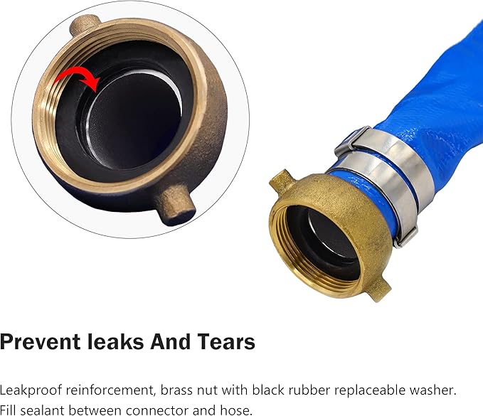 3" ID x 50ft PVC Lay Flat Discharge Hose with Aluminum Pin Lug Fittings, Heavy Duty Reinforced Blue Backwash Pump Hoses for Swimming Drain Pools and Clean Filters
