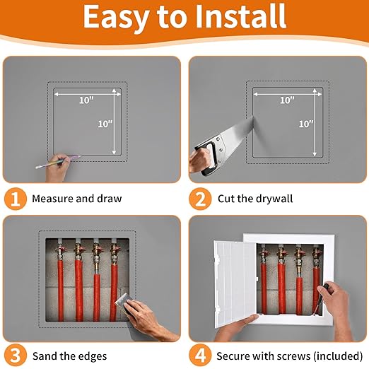 BEVTEE Access Panel for Drywall, 10x10 inch, Wall Access Panel, Plumbing Wall Access Doors for Drywall, Ceiling, Wiring, Cables, Reinforced Hinged, White