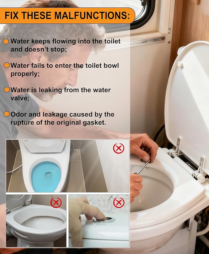 Upgraded RV Toilet Water Valve Replacement Kit Compatible with RV Toilet 300, 310, 320, Includes 385311641 Water Valve & 385311658 Toilet Seal, for Camper/Travel Trailers Pedal-Flush Toilet