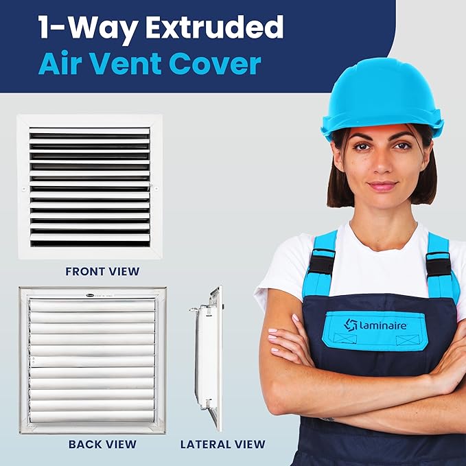 12x12 Inch (Duct Opening) Aluminum 1-Way Air Flow Vent – HVAC Vent Cover for Wall or Ceiling – Quiet HVAC Wall Register - Multi-Shutter Damper – Adjustable Curved Blade - Plastic Seal for Tight Fit