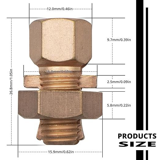 10PCS High-Strength Brass Split Bolt Connectors,TJ-16(6AWG-8AWG) Grounding Clamps for Secure Bonding to Bare Wires (Electrical,Grounding Applications)