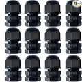 12Pcs Black Cable Glands Adjustable NPT Waterproof Glands 1/4" Cord Grip Strain Relief Wire Plastic Cable Connectors NPT Waterproof Grommet Wire Gland Electrical Conduit Fittings Bulkhead Connector