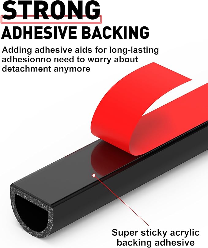 Rubber Weather Stripping Self Adhesive Door Weather Strip D Shape EPDM Rubber Seal Strip for Door and Window, RV, Boat, Car, Truck, Marine, 13 FT, (3/4" W × 3/8" T)