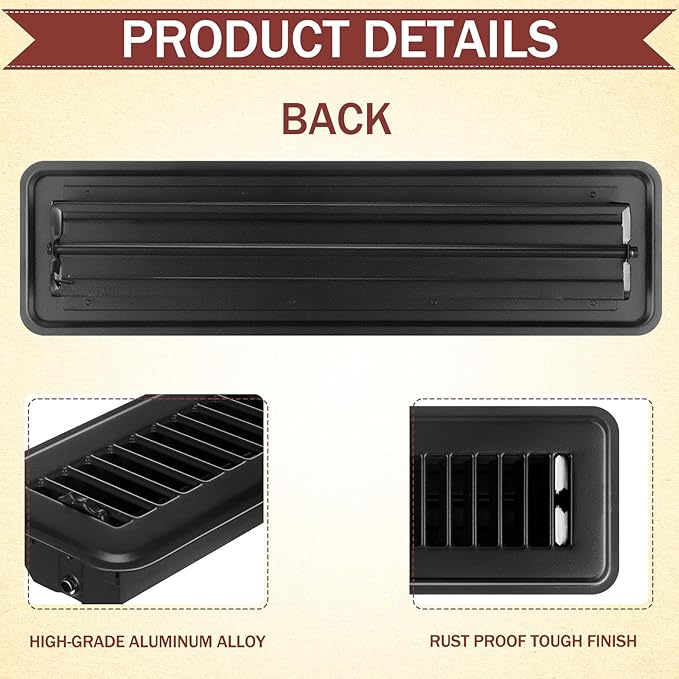 Tandefio 2 Pcs 2" x 12" Floor Register Vent Covers Metal Heavy Duty Walkable Floor Air Vent Covers with Rust Proof Finish Grille Easy Adjust Air Supply Lever for Home Wall Ceiling (Black)