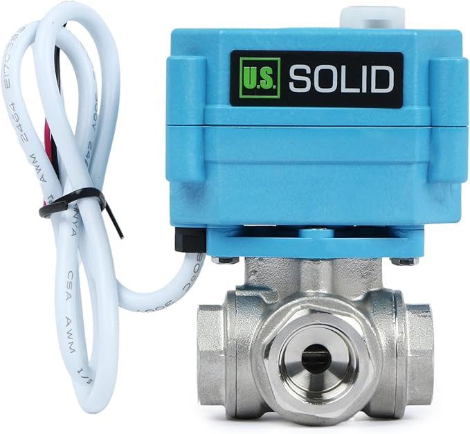 U.S. Solid 3/8" 3 Way Stainless Steel Motorized Ball Valve L Type AC/DC9-24V, Water Shutoff Valve with Manual Function, Standard Port