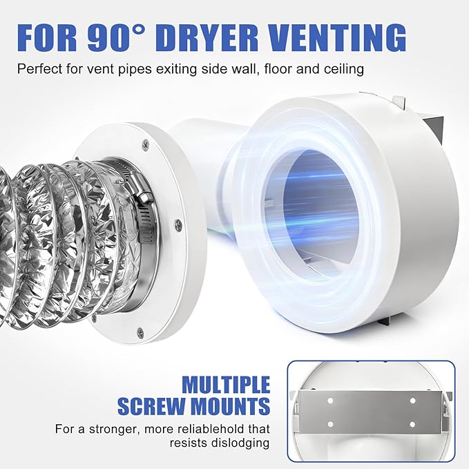 90° Magnetic Dryer Vent Coupling with 4 inch Hose,Strong Magnetic Self-connection Dryer Vent Coupler,Magnetic Dryer Vent Connector Kit for Connection and Disconnection