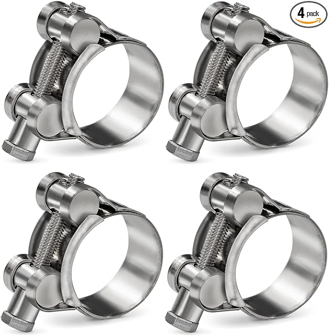 AKIHISA T-Bolt Hose Clamp,48-51mm OD Range 304 Stainless Steel Pipe Strap Clamp, Adjustable Heavy Duty Tube Clamp (4Pack, 1.89" to 2.01")