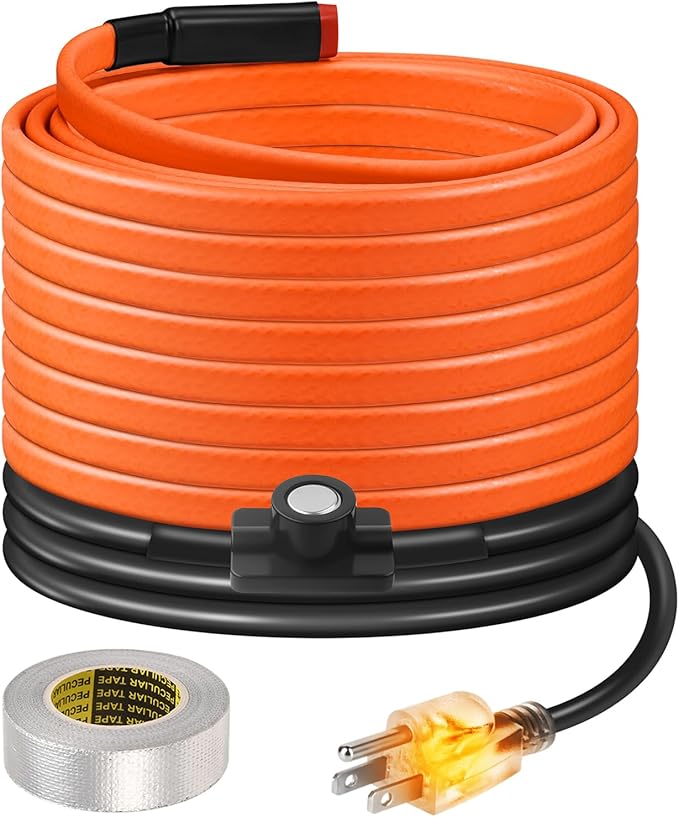 25FT Heat Tape for Water Pipes Freeze Protection IP65 Waterproof 7W/FT 110V BDDFOTO Water Pipe Heat Cable With Thermostat Self-Regulating Pipe Heater for House Garden/RV Camper