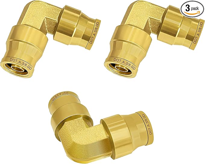 Siptenk 3PCS 3/8" Elbow DOT Brass Push to Connect Fittings, 3/8" OD Tube Air Brake Line Quick Connect for Truck Trailers Industry Air System