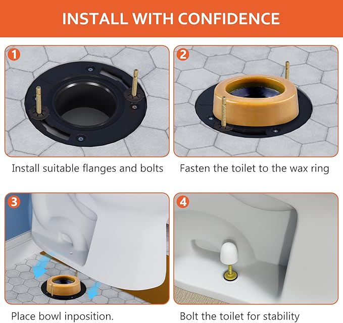 Toilet Flanges and Wax Rings for Toilets with Extended Flanges and Extra Thick Wax Rings for Floor Exit Toilets New Installation or Reinstallation 4" Waste Line for Plumbing Below Floor