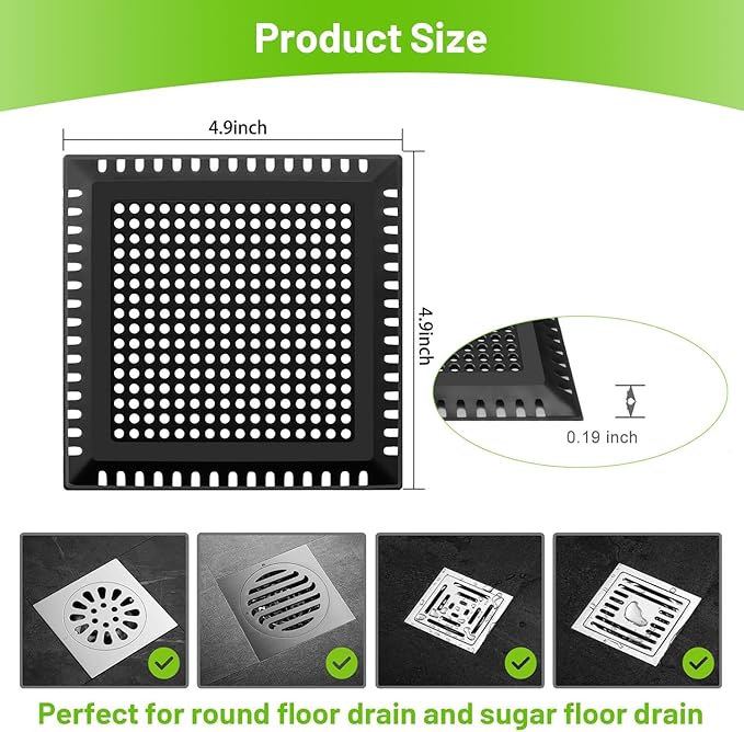 Drain Hair Catcher,Shower Drain Cover Hair Catcher Shower Drain Strainer for Bathroom Floor,Square Shower Hair Drain Catcher to Keep Away from Clogged Drain (Matte Black, 4 inch)