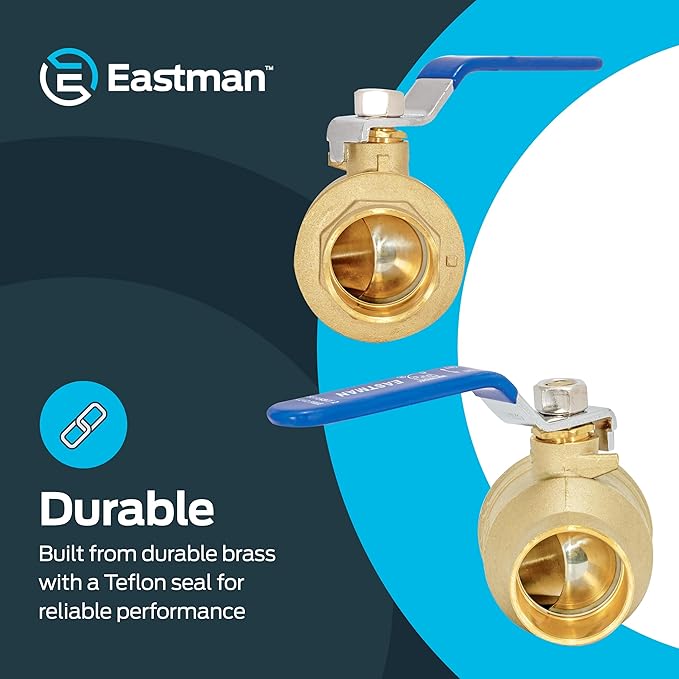 Eastman Heavy Duty Full Port Brass Ball Valve, 1-1/2 in Sweat x 1-1/2 in Sweat Connection, 20069LF