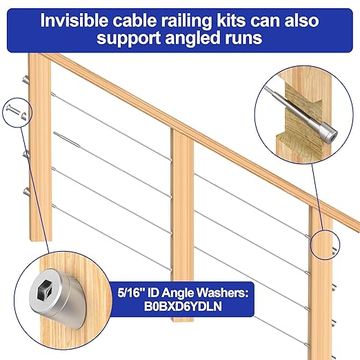 BLIKA 30 Pack 5/16" ID Angle Washers for Cable Railing Posts, Stainless Steel 30 Degree Angle Beveled Washer for 1/8", 3/16" Invisible Cable Railing Hardware, Cable Railing Angled Washer