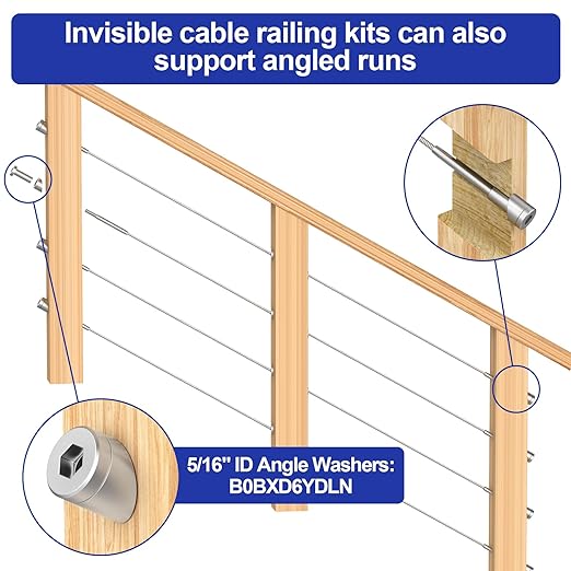 BLIKA 60 Pack 5/16" ID Angle Washers for Cable Railing Stair Ends, Stainless Steel 30 Degree Angle Beveled Washer for 1/8", 3/16" Invisible Cable Railing Hardware, Cable Railing Angled Washer