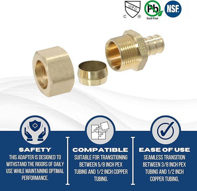 XFITTING OD compression 5/8 Inch x 1/2 Inch Pex Transition Straight Adapter, 26-5-3=2X, 2 Pieces